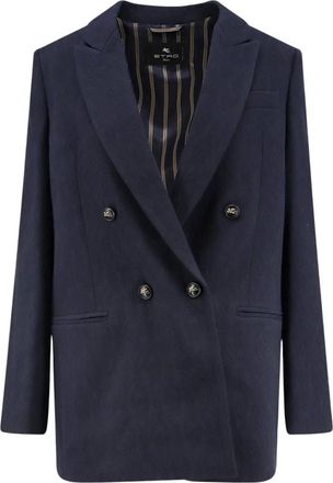 Etro Giacca Doppiopetto in Lana Stretch - - Jackets - Donna - Blu - M
