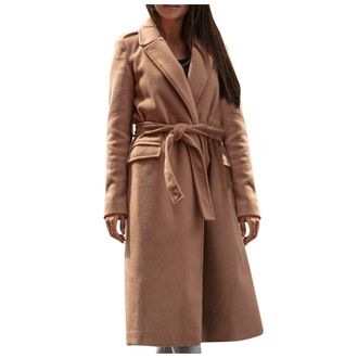 Generic Coats For Women UK, Womens Woolen Coat Fashion Winter Warm Long Sleeve Solid Color V-Neck Tie Woolen Coat Elegant Long Winter Wool Coat Jacket