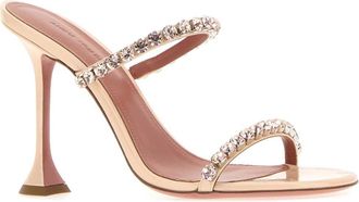Amina Muaddi Womens Skin Pink Leather Gigi Mules Peachagol Scarpe Con Tacco High Heel Shoes