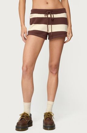 Edikted Riley Stripe Knit Shorts in Brown-And-Beige at Nordstrom, Size X-Small