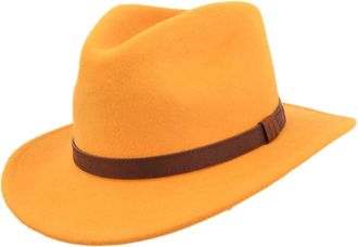 Maz Accessoires Crushable Hand Made Fedora Trilby Hat with Leather Type Band 100% Wool (Medium, Mustard)