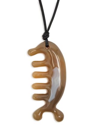 Christophe Lemaire Beluga Gua Sha Agate and Leather Necklace - Grey - One Size