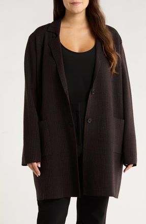 Lyss&eacute; Lina Glen Plaid Jacquard Sweater Coat in Double Espresso/Black at Nordstrom, Size 1X