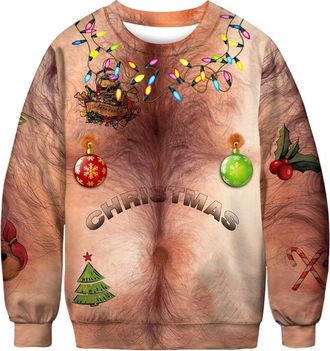 Generic Mens Ugly Christmas Sweatshirt Reindeer Santa Hat Printed Tunic Tops Long Sleeve Xmas Jumper Novelty 3D Pullover Novelty Santa Claus Shirts Vintage Cr