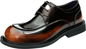 Generic Mens Low Block Heel Platform Oxfords Round Toe Patent Leather Formal Shoes Lace Up Wedding Party Prom Shoes,Brown,4.5 UK