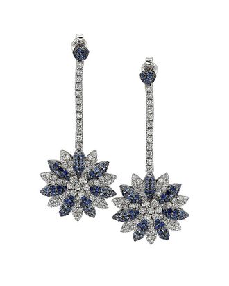 Suzy Levian 18K & Silver 6.47 Ct. Tw. Diamond & Sapphire Flower Drop Earrings