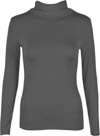 Generic WOMEN LADIES LONG SLEEVE PLAIN POLO TURTLE ROLL NECK STRETCH T-SHIRT TOP 8-14 (M/L (12-14), Charcoal)