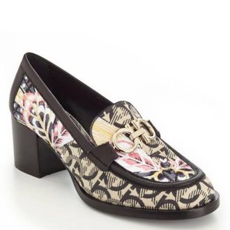 Ferragamo Rolo Gancini Floral Block-Heel Loafers, Size 7 C