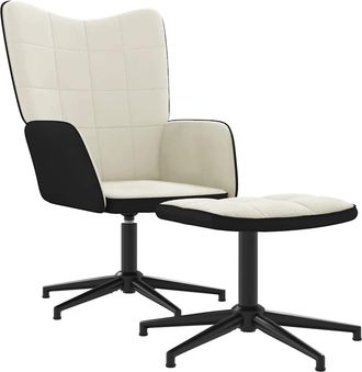 vidaXL Silla De Relax Con Taburete Terciopelo Y Pvc Crema Vidaxl