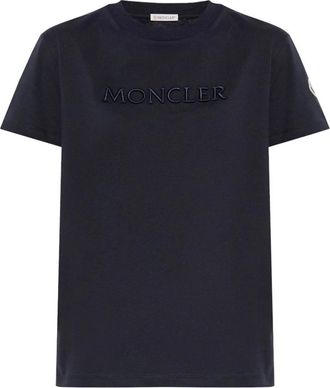 Moncler Marineblauwe T-shirt met Logopatch - Dames - T-shirts - Blauw - M - Tops