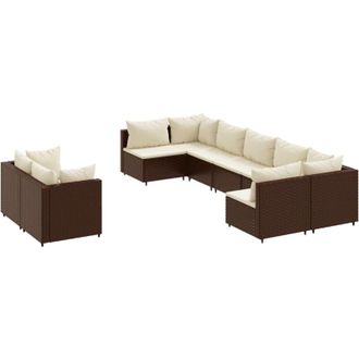 vidaXL Set De Sof&aacute;s De Jard&iacute;n 9 Pzas Y Cojines Rat&aacute;n Sint&eacute;tico Marr&oacute;n Vidaxl