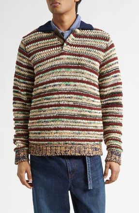 sacai Mix Knit Polo Sweater in Beige Multi at Nordstrom, Size 4