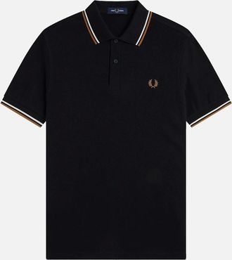 Fred Perry Mens Fred Perry Twin Tipped Polo Shirt Black/Ecru/Dark Caramel - Size: 38