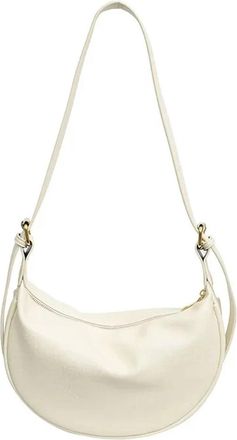Generic Compatible For Retro Womens Shoulder Bag Dumpling Shaped Crossbody Commuter Zipper Single Strap Polyester Lining(WHITE)