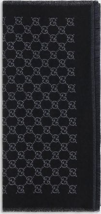 Gucci Sciarpa in lana merino con motivo Monogram GG jacquard e fondo sfrangiato