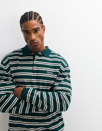 Parlez Clothing polo in maglia a righe a maniche lunghe verde