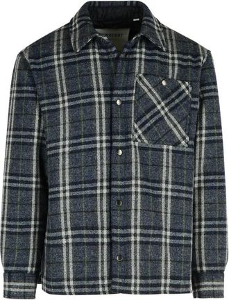 Burberry Wadded Check Wool Overshirt, Size XX-Small