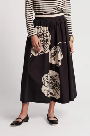 Frances Valentine Phoebe Midi Skirt Carefree Chrysanthemum in Black/camel at Nordstrom, Size 10
