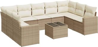 vidaXL Juego De Sof&aacute;s Jard&iacute;n Con Cojines Beige 10 Pzas Rat&aacute;n Sint&eacute;tico Vidaxl