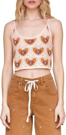 Avec Les Filles Crop Heart Crochet Shirt