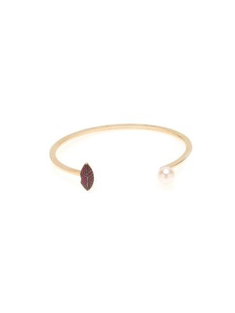 Delfina Delettrez Lips piercing ruby bangle - women - Pearls/Gold - One Size - Metallic