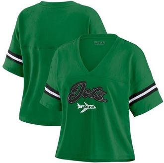 WEAR by Erin Andrews Womens WEAR by Erin Andrews Kelly Green New York Jets Color Block Boxy V-Neck T-Shirt at Nordstrom, Size Xx-Large