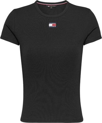 Tommy Hilfiger Geribbeld T-shirt met korte mouwen - Dames - T-shirts - Zwart - L - Katoen - Tops