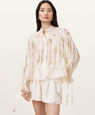 AllSaints Lyocell Delphine Floral Print Shirt, Size: UK 14/US 10