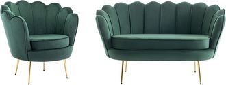Vente-Unique Sof&aacute; de 2 plazas y sill&oacute;n con forma de concha de terciopelo verde pino DANDELION