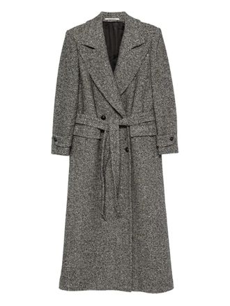Tagliatore herringbone-pattern belted coat - women - Polyamide/Virgin Wool/Alpaca/Viscose/Metal - 42 - Grey