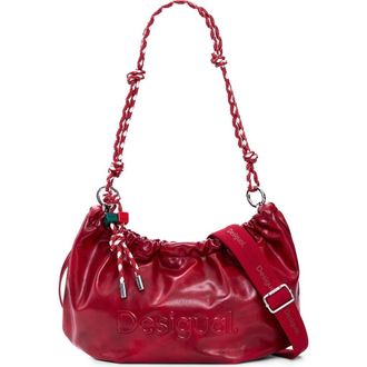 Desigual Medium Logo Embossed Shoulder Bag with Removable Charms & Card Holder in Red at Nordstrom