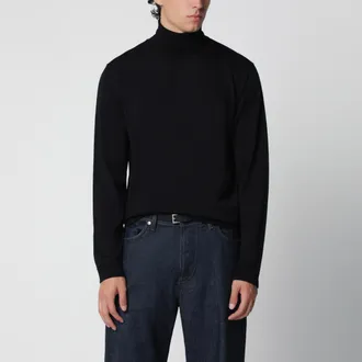 Roberto Collina Maglione dolcevita nero in lana
