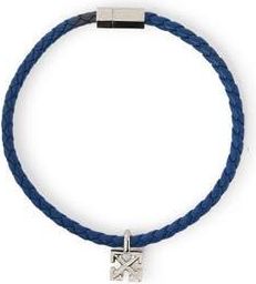 Off-white Mens Arrow Blue Leather Bracelet in Silver at Nordstrom, Size Medium