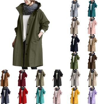 Generic Womens Waterproof Jackets Lightweight Hooded Rain Coats Winter Hooded Windbreaker Camping Climbing Outdoor Long Sleeve Trench Coats with Zippers