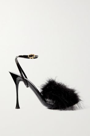 Gianvito Rossi Sandali In Vernice Con Piume Spice Plume 95 - Nero