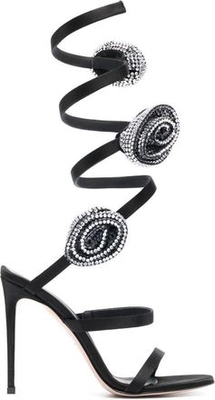 Le Silla 110mm Rose leather sandals - women - Fabric/Fabric/Crystal/Calf Leather/Calf Leather/Rubber - 35.5 - Black