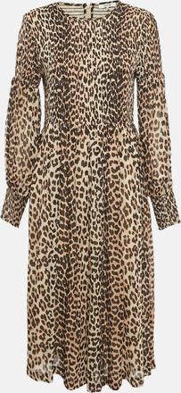 Ganni Ganni Brown/black Animal Print Crepe Midi Dress