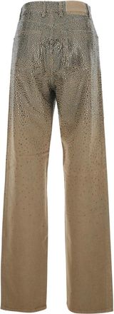 Golden Goose Womens Beige Pants With Crystal Embellishment Cotton Polyester Other Fiber Trousers