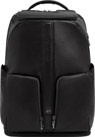 Piquadro Victor Tweekamer Lederen Laptoprugzak 15-6 - Heren - Rugzakken - Zwart - ONE Size - Leer - Tassen