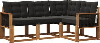 vidaXL Conjunto De Sof&aacute;s De Exterior 4 Uds. Natural Y Negro Vidaxl