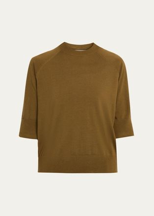 Dries Van Noten Tuan Merino Wool Short-Sleeve Crewneck Sweater
