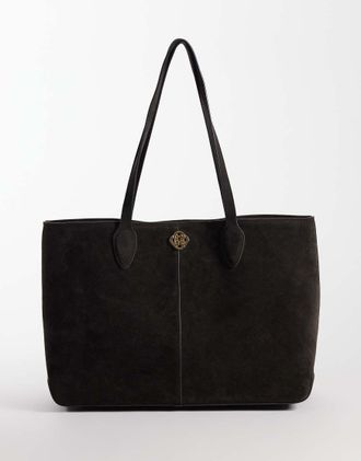 GANT Borsa shopping in vera pelle scamosciata nera-Nero