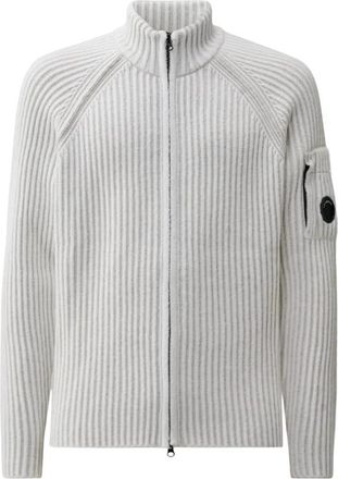C.P. Company Ribbed Zip Cardigan - Heren - Vesten - Wit - L - Wol - Truien & Vesten