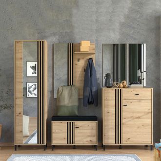 Dmora Mueble De Entrada Lalom, Un Estante, 2 Puertas, Con Patas, Asiento C&oacute;modo, 80x40x52h Cm Marr&oacute;n Roble Nodado