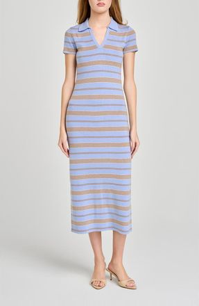 Wayf Carter Stripe Short Sleeve Sweater Dress in Blue Stripe at Nordstrom, Size X-Large