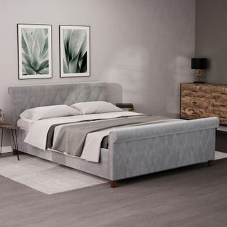 Home Discount Home Discount - Vittorio 4ft6 Double Fabric Bed Frame, 135 x 190 cm, Light-Grey-Velvet
