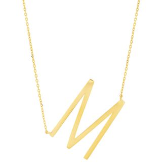 MAX + STONE Solid 10K Yellow or White Gold Initial Pendant Necklace 16-18 inch Cable Chain