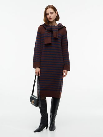 Tommy Hilfiger Womens Striped V-Neck Sweater Dress - Pure Brown - XL