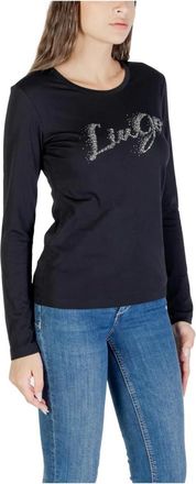 Liu Jo Gebreide trui met ronde hals en print - Dames - Longsleeves - Zwart - XL - Katoen - Tops