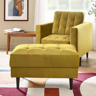 Furniturebox Jade Velvet Chesterfield Footstool in Mustard